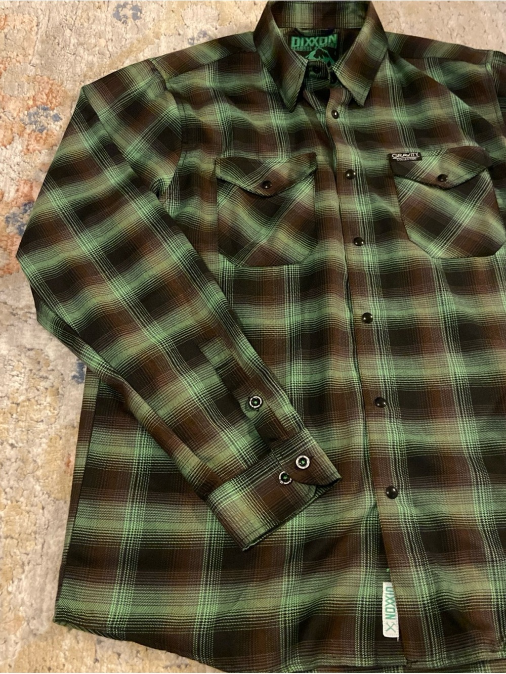 Dixxon Flannel Shirt Men’s Large L Green Pearl Snap Gravity Coffee Collection - Picture 2 of 16